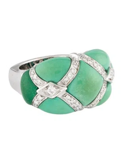 Pre-owned Ring Oro Trend 18k Turquoise & Diamond Cocktail  In Multi