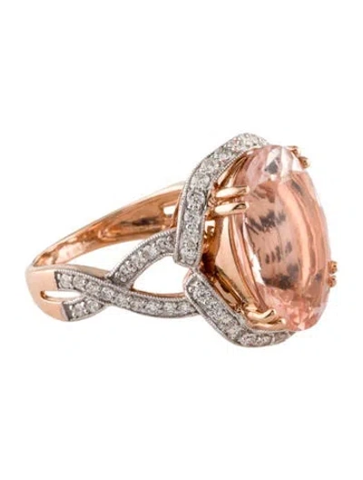 Pre-owned Ring Oscar Friedman 14k Morganite & Diamond Cocktail  In Multi