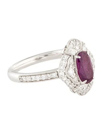 Pre-owned Ring Oscar Friedman Platinum Ruby & Diamond Cocktail  In Multi