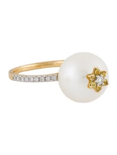 Pre-owned Ring Pearl, Synthetic Sapphire, & Diamond Cocktail In Multi