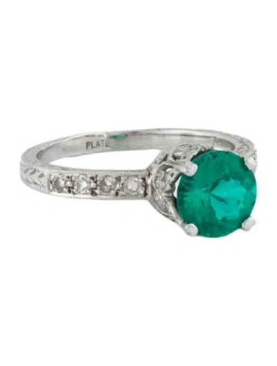 Pre-owned Ring Platinum 1.04ct Synthetic Emerald & Diamond Cocktail  In Multi