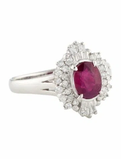 Pre-owned Ring Platinum 1.06ct Burmese Ruby & Diamond Cocktail  In Multi