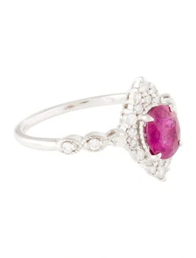 Pre-owned Ring Platinum 1.07ct Unheated Burmese Ruby & Diamond Cocktail  In Multi