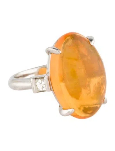 Pre-owned Ring Platinum 10.95ct Fire Opal & Diamond Cocktail  In Multi