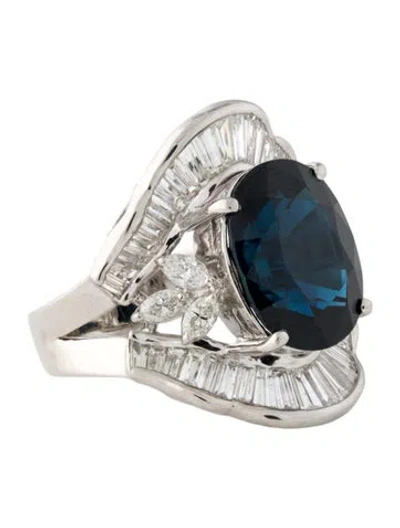 Pre-owned Ring Platinum 11.11ct Sapphire & Diamond Cocktail  In Multi