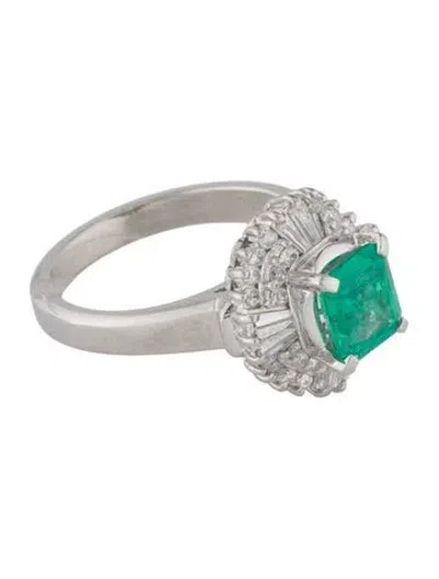 Pre-owned Ring Platinum 1.13ct Emerald & Diamond Cocktail  In Multi