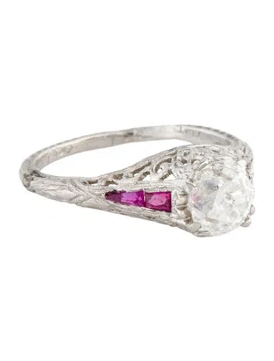 Pre-owned Ring Platinum 1.14ctw Diamond & Ruby Engagement  In Multi