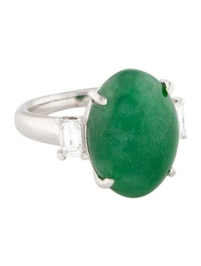 Pre-owned Ring Platinum 11.55ct Jadeite & Diamond Cocktail  In Multi