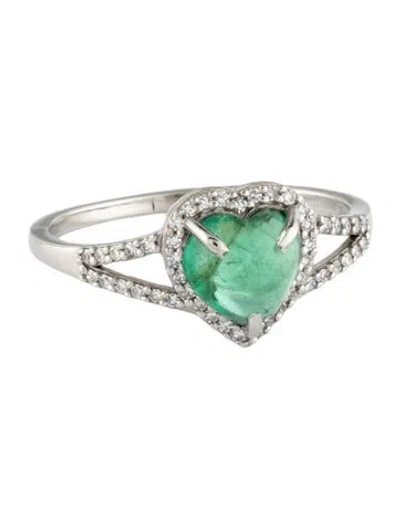 Pre-owned Ring Platinum 1.16ct Emerald & Diamond Heart Cocktail  In Multicolor