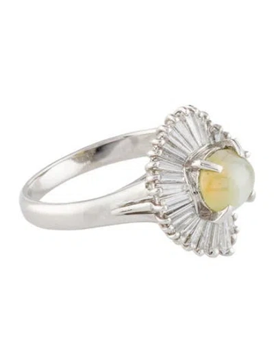 Pre-owned Ring Platinum 1.19ct Cat's Eye Chrysoberyl & Diamond Cocktail  In Multi