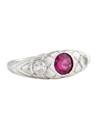 Pre-owned Ring Platinum 1.19ct Tourmaline & Diamond Cocktail  In Multi