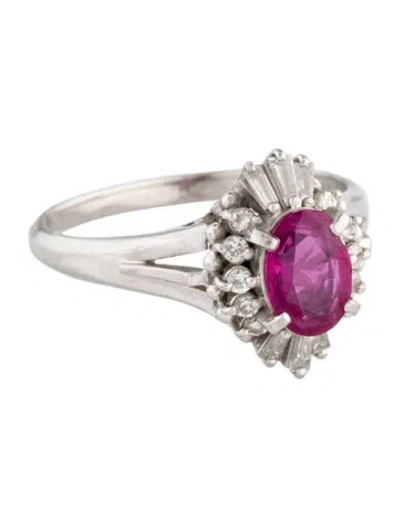 Pre-owned Ring Platinum 1.20ct Unheated Burmese Ruby & Diamond Cocktail  In Multicolor