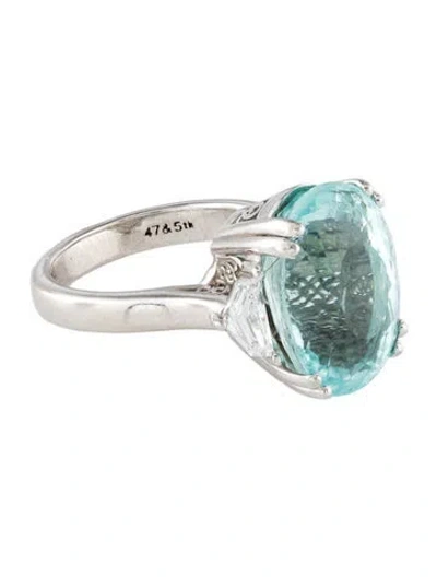 Pre-owned Ring Platinum 12.21ct Paraiba Tourmaline & Diamond Cocktail  In Multi