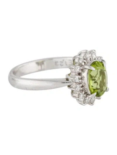 Pre-owned Ring Platinum 1.23ct Peridot & Diamond Cocktail  In Multi