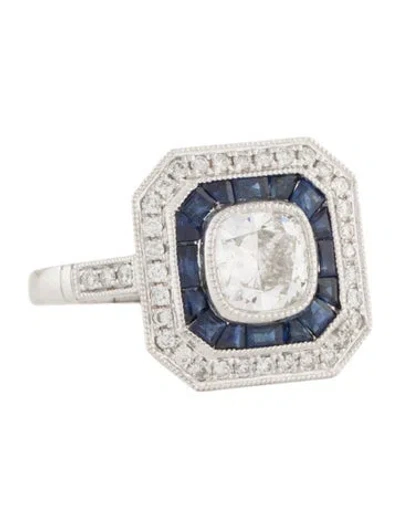 Pre-owned Ring Platinum 1.24ctw Diamond & Sapphire Cocktail  In Multi