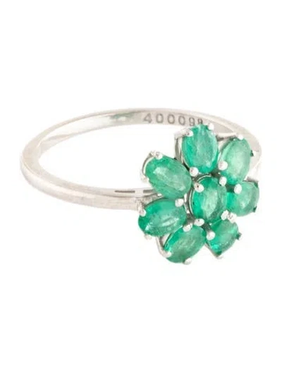 Pre-owned Ring Platinum 1.26ct Emerald Floral Cocktail  In Multicolor