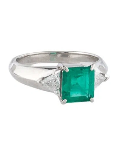 Pre-owned Ring Platinum 1.33ct Colombia Emerald & Diamond Cocktail  In Multicolor