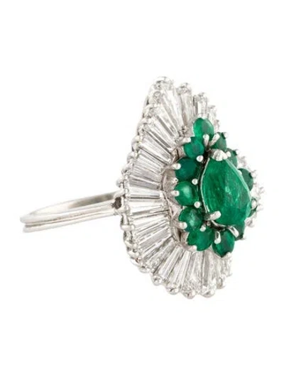 Pre-owned Ring Platinum 1.33ctw Emerald & Diamond Cocktail  In Multi