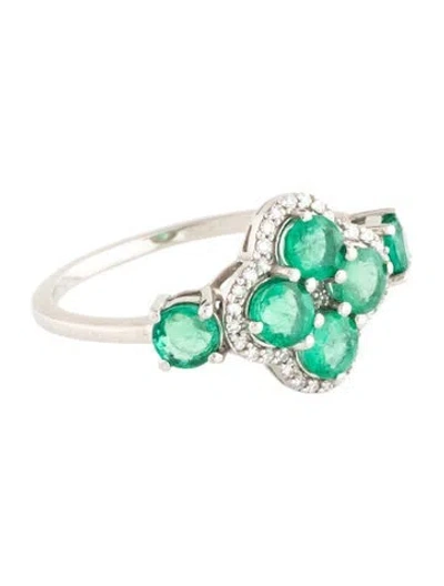 Pre-owned Ring Platinum 1.34ctw Emerald & Diamond Cocktail  In Multicolor