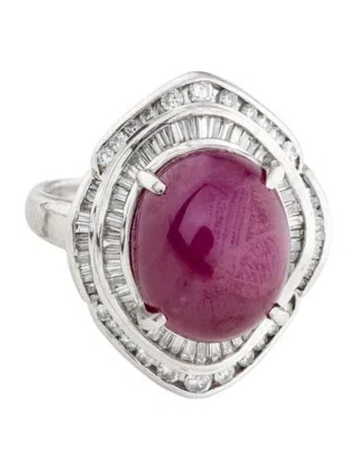 Pre-owned Ring Platinum 13.71ct Star Ruby & Diamond Cocktail  In Multi