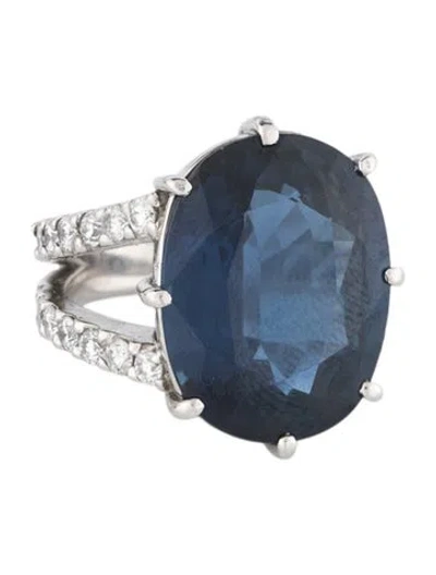 Pre-owned Ring Platinum 13.87ct Heated Sapphire & Diamond Cocktail  In Multicolor