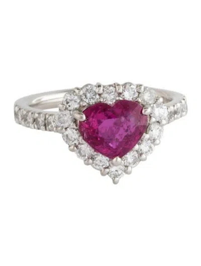 Pre-owned Ring Platinum 1.42ct Unheated Ruby & Diamond Heart Cocktail  In Multicolor