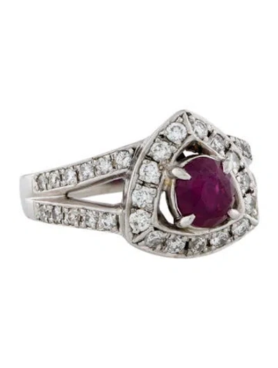Pre-owned Ring Platinum 1.44ct Unheated Burmese Ruby & Diamond Cocktail In Multi