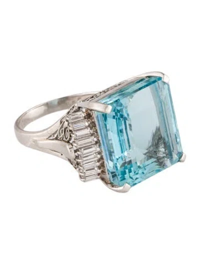 Pre-owned Ring Platinum 14.78ct Aquamarine & Diamond Cocktail  In Multi