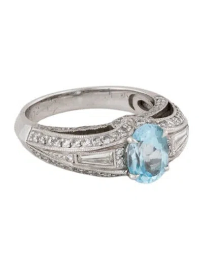 Pre-owned Ring Platinum 1.48ctw Topaz & Diamond Cocktail  In Multi
