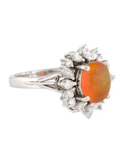 Pre-owned Ring Platinum 1.53ct Fire Opal & Diamond Cocktail  In Multi
