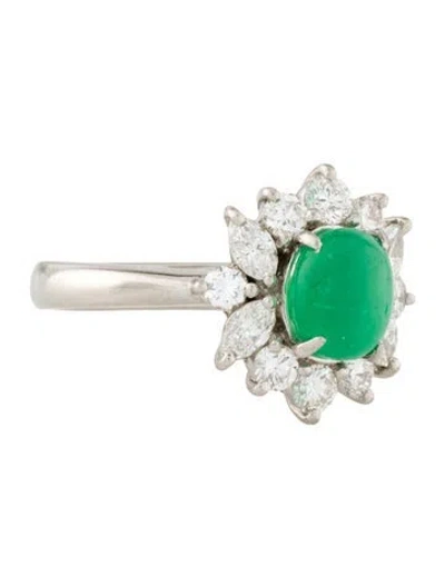Pre-owned Ring Platinum 1.56ct Cat's Eye Emerald & Diamond Halo  In Multi