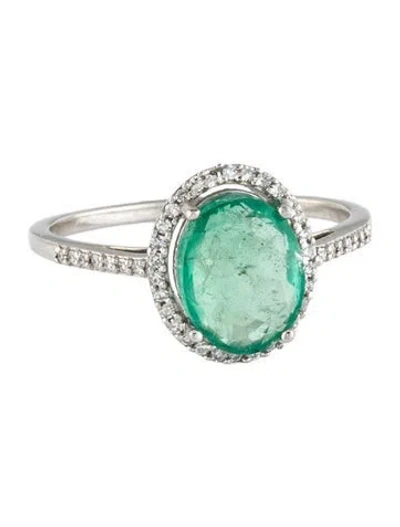 Pre-owned Ring Platinum 1.58ct Emerald & Diamond Cocktail  In Multicolor