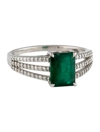 Pre-owned Ring Platinum 1.59ct Emerald & Diamond Cocktail  In Multicolor