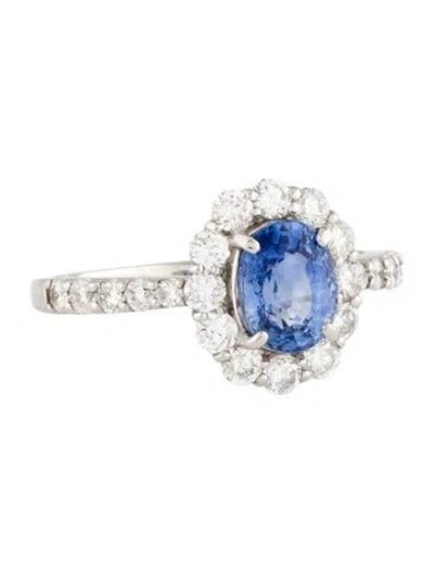 Pre-owned Ring Platinum 1.60ct Sri Lankan Sapphire & Diamond Cocktail  In Multi