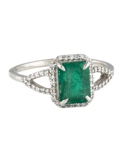 Pre-owned Ring Platinum 1.68ct Emerald & Diamond Cocktail  In Multicolor