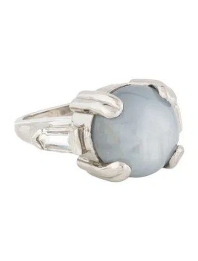 Pre-owned Ring Platinum 17.41ct Star Sapphire & Diamond Cocktail  In Multi