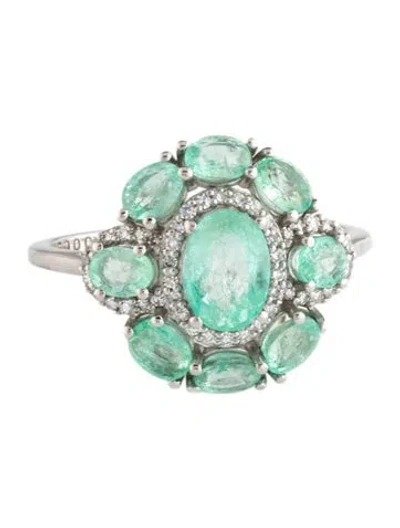Pre-owned Ring Platinum 1.76ctw Emerald & Diamond Cocktail  In Multicolor