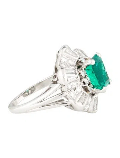 Pre-owned Ring Platinum 1.82ct Emerald & Diamond Cocktail  In Multi