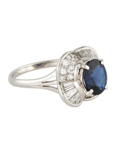 Pre-owned Ring Platinum 1.85ct Australian Sapphire & Diamond Cocktail  In Multi