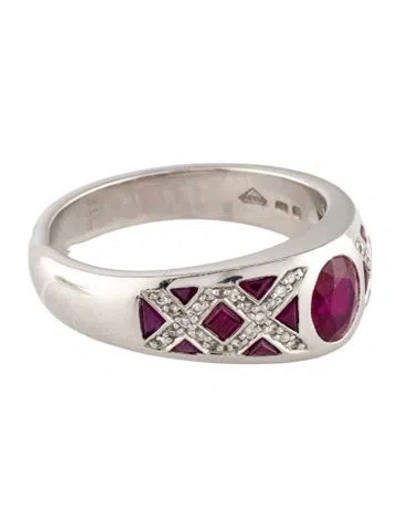 Pre-owned Ring Platinum 1.85ctw Ruby & Diamond Band In Multi