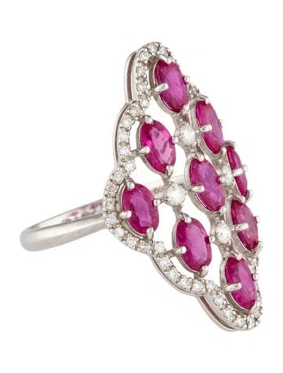 Pre-owned Ring Platinum 1.86ctw Ruby & Diamond Cocktail  In Multi