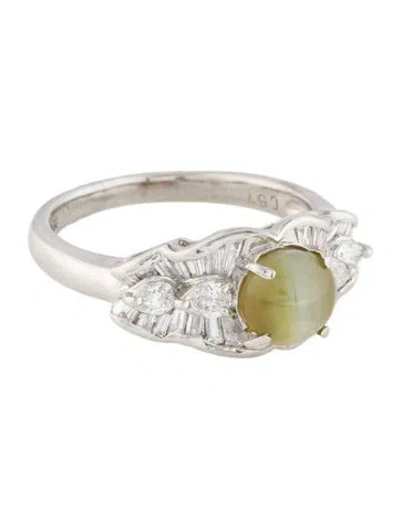 Pre-owned Ring Platinum 1.94ct Cat's Eye Chrysoberyl & Diamond Cocktail  In Multi