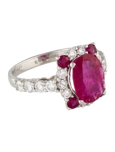 Pre-owned Ring Platinum 1.98ct Mozambique Ruby & Diamond Cocktail  In Multi