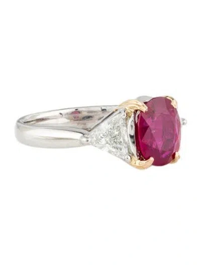 Pre-owned Ring Platinum 2.07ct Burmese Ruby & Diamond Cocktail  In Multi