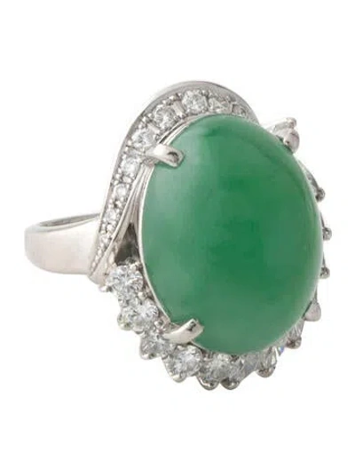 Pre-owned Ring Platinum 21.28ct Jadeite & 1.36ctw Diamond Cocktail  In Multi