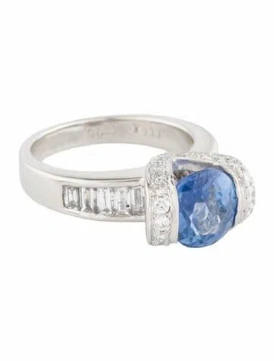 Pre-owned Ring Platinum 2.14ct Unheated Myanmar Sapphire & Diamond Cocktail  In Multi