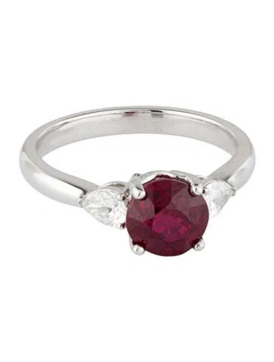 Pre-owned Ring Platinum 2.16ct Unheated Mozambique Ruby & Diamond Cocktail  In Multi