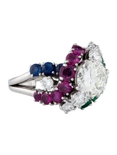 Pre-owned Ring Platinum 2.17ct Diamond, Ruby, Emerald & Sapphire Cocktail  In Multi
