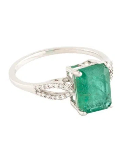 Pre-owned Ring Platinum 2.18ct Emerald & Diamond Cocktail  In Multicolor