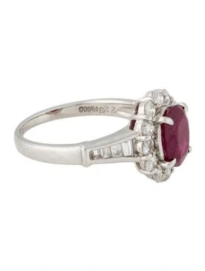Pre-owned Ring Platinum 2.23ct Myanmar Ruby & Diamond Cocktail  In Multi